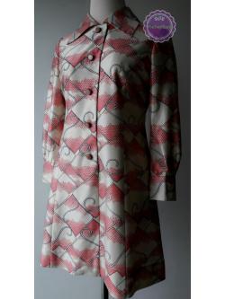 D59:Vintage dress เดรสวินเทจลายกราฟฟิค สีชมพู ครีม ดำ (ซับในทั้งตัว)