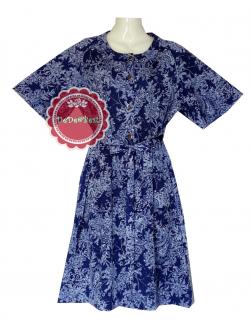 ขายแล้วค่ะ D39:Vintage dress เดรสวินเทจสีน้ำเงินลายสีขาว(มีผ้าผูกเอวค่ะ)❤