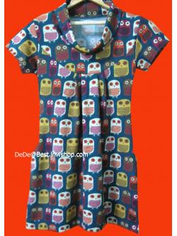 ขายแล้วค่ะ D11:2nd hand dress เดรสวินเทจผ้าวูลนิ่ม ลายนกฮูกเล็กๆน่ารัก❤