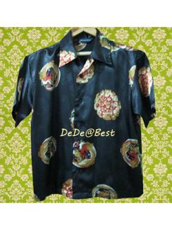 ขายแล้วค่ะ T41:Vintage top เสื้อวินเทจสีดำลายมังกร ปกเชิ้ต❤