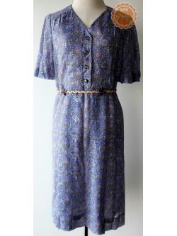 D31:Vintage dress เดรสวินเทจสีม่วงอ่อน ลายกราฟฟิค