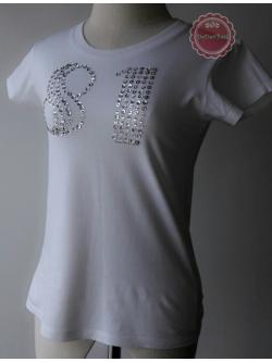 T113:2nd hand top เสื้อยืดสีขาวแต่งเลื่อมสีเงิน