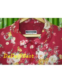 ขายแล้วค่ะ D38:Vintage dress เดรสวินเทจคอบัว สีแดงลายช่อดอกไม้❤