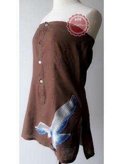 T117:Vintage top เสื้อเกาะอกสีน้ำตาลปักรูปเหยี่ยวตัวใหญ่