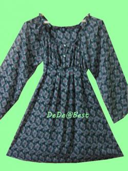 ขายแล้วค่ะ D10:2nd hand dress เดรสผ้าซีฟองลายดอกไม้เทาแดง❤