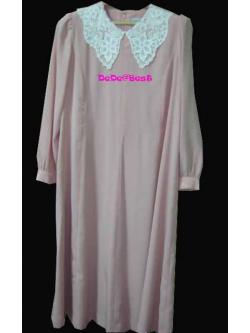 ขายแล้วค่ะ D32:Vintage dress เดรสวินเทจสีชมพูลายจุดขาว ปกลูกไม้สวยหวาน❤