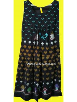 ขายแล้วค่ะ D13:2nd hand dress เดรสสั้นสีน้ำตาล แขนกุด ผ้าเนื้อนิ่ม ลายน่ารักค่ะ❤