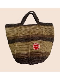 ขายแล้วค่ะ B75 : Crochet bag กระเป๋าถักเชือกร่มโทนสีน้ำตาลดิ้นทอง ทรงถัง น่ารัก❤