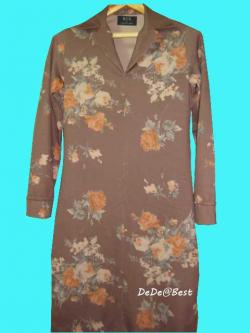 ขายแล้วค่ะ D30:Vintage dress เดรสวินเทจผ้ายืดสีน้ำตาล ลายดอกกุหลาบสีส้ม❤