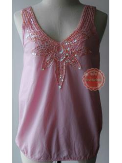 T46:2nd hand top เสื้อสีชมพูปักเลื่อมสวย