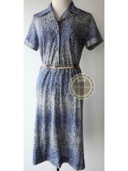 ขายแล้วค่ะ D36:Vintage dress เดรสวินเทจโทนสีน้ำเงิน made in Japan ❤