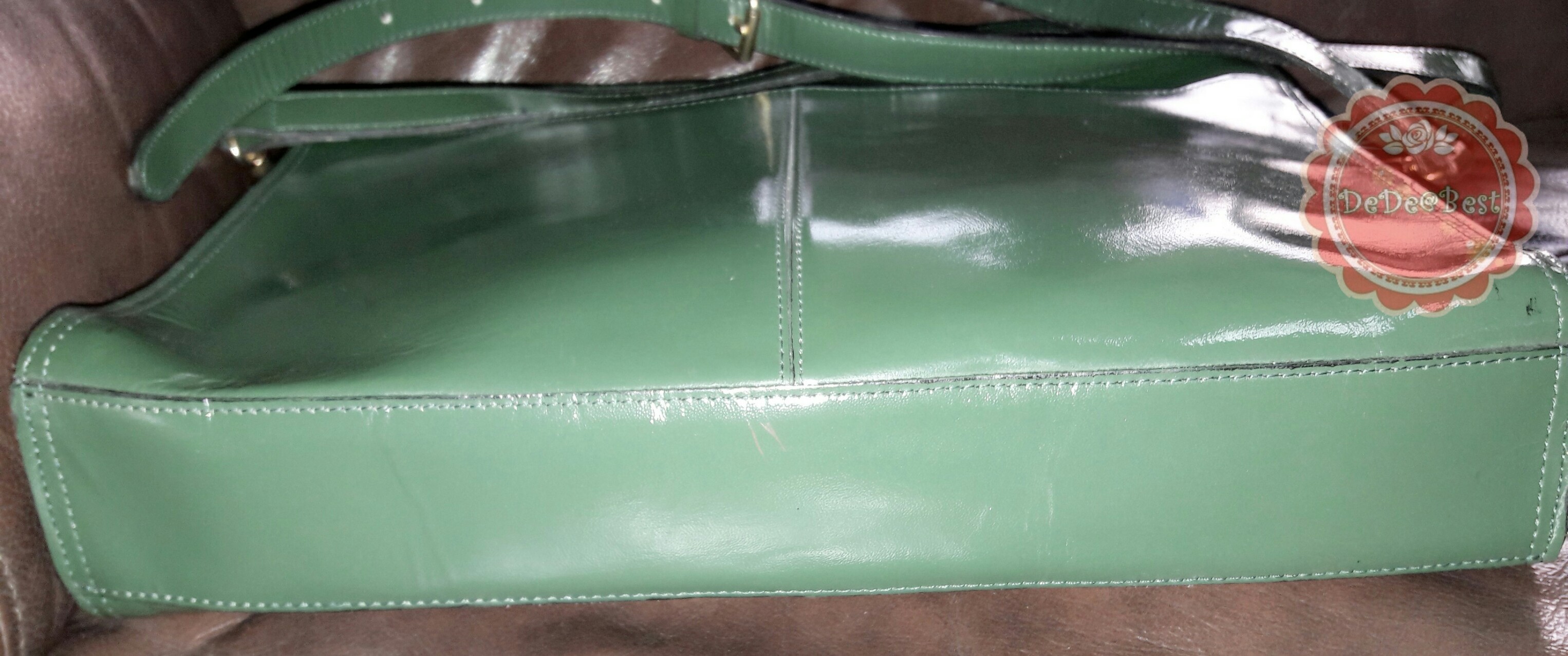 B44:Vintage leather bag กระเป๋าหนังแท้สีเขียวทรงสี่เหลี่ยม/ใส่เอกสาร/สะพาย/ถือ/ถอดสายได้