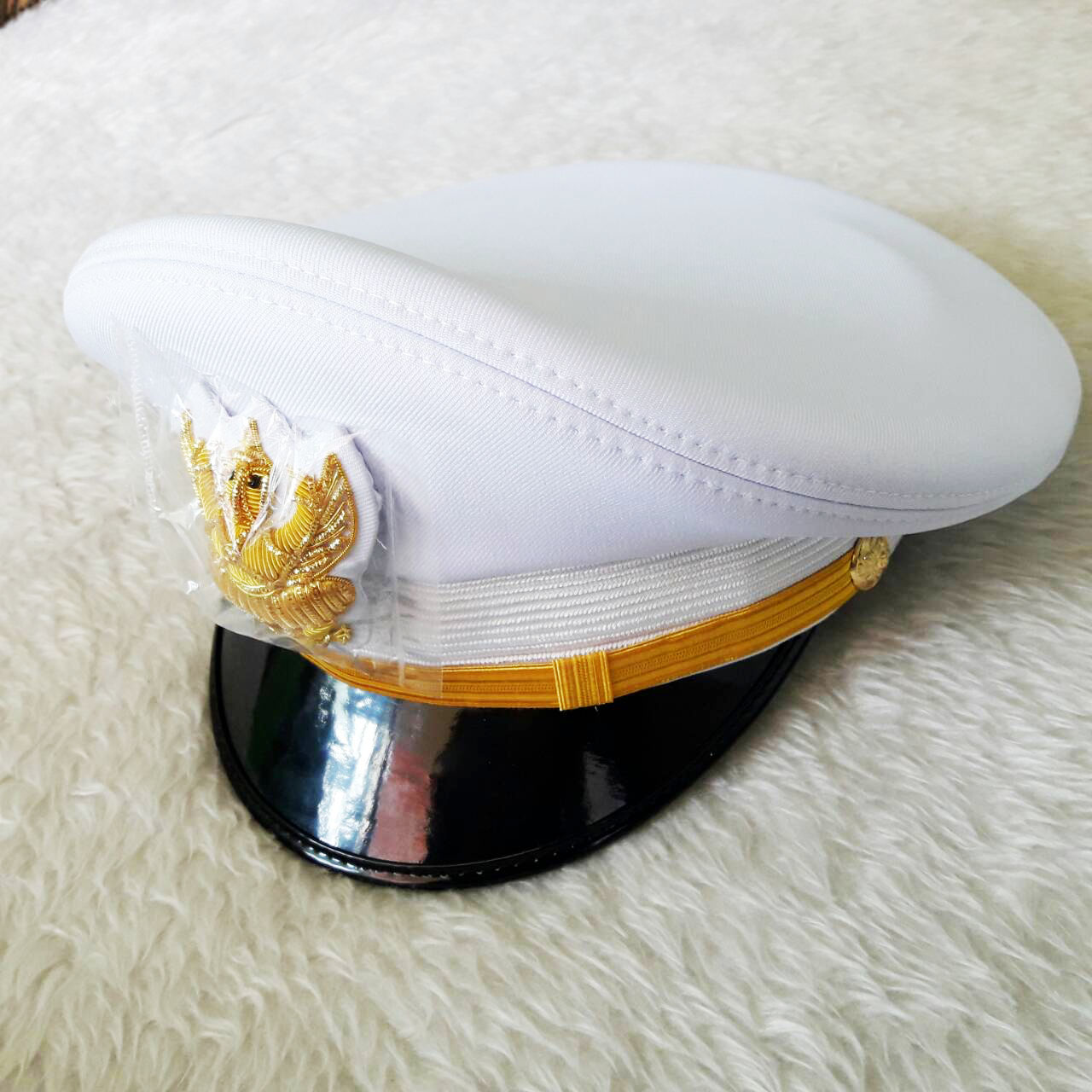 หมวกปกติขาวผู้ชาย หน้าครุฑ สำหรับข้าราชการ ครู เทศบาล อบต.