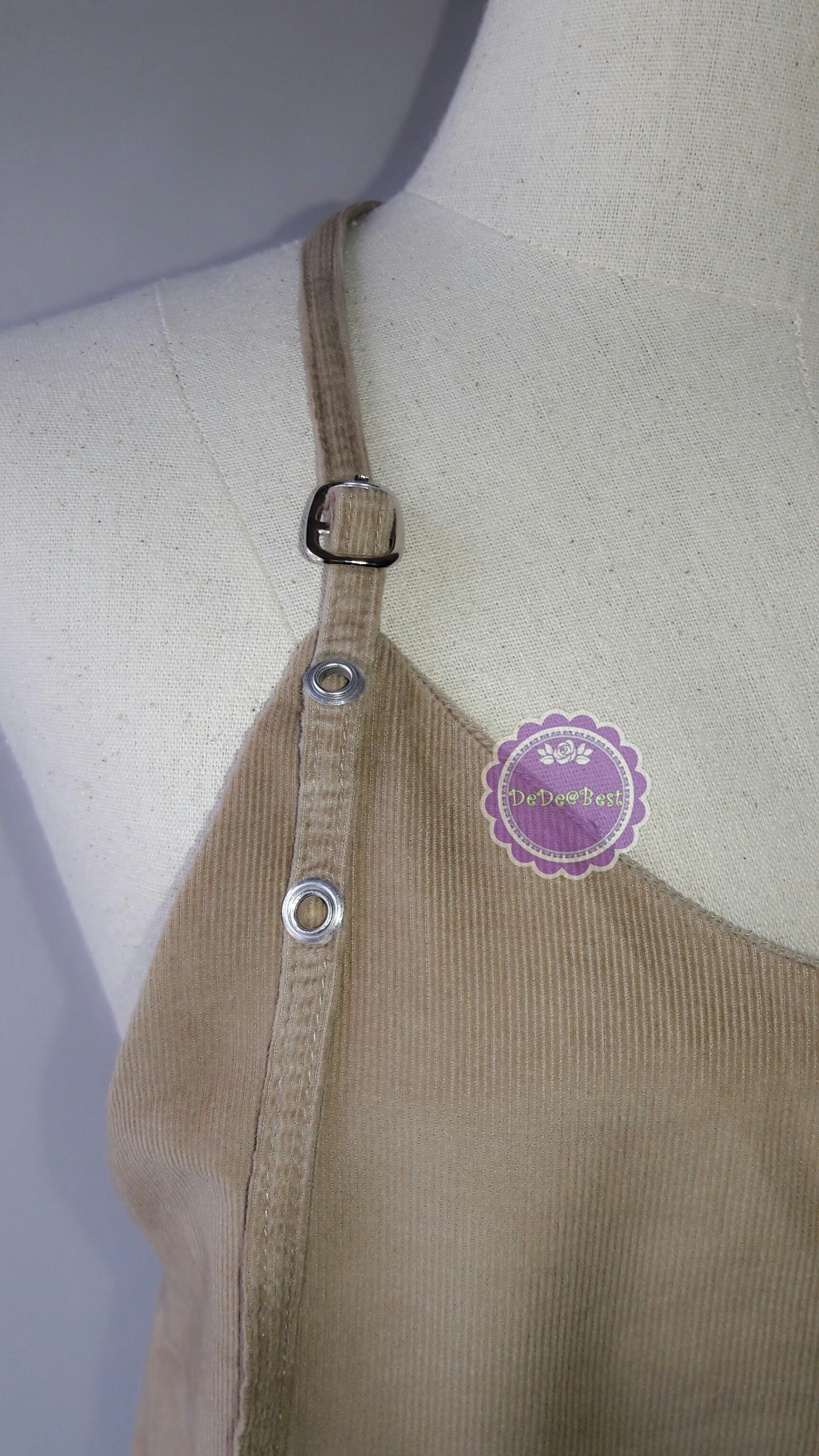 T83:2nd hand top เสื้อเอี้ยมผ้าลูกฟูกสีน้ำตาลอ่อน