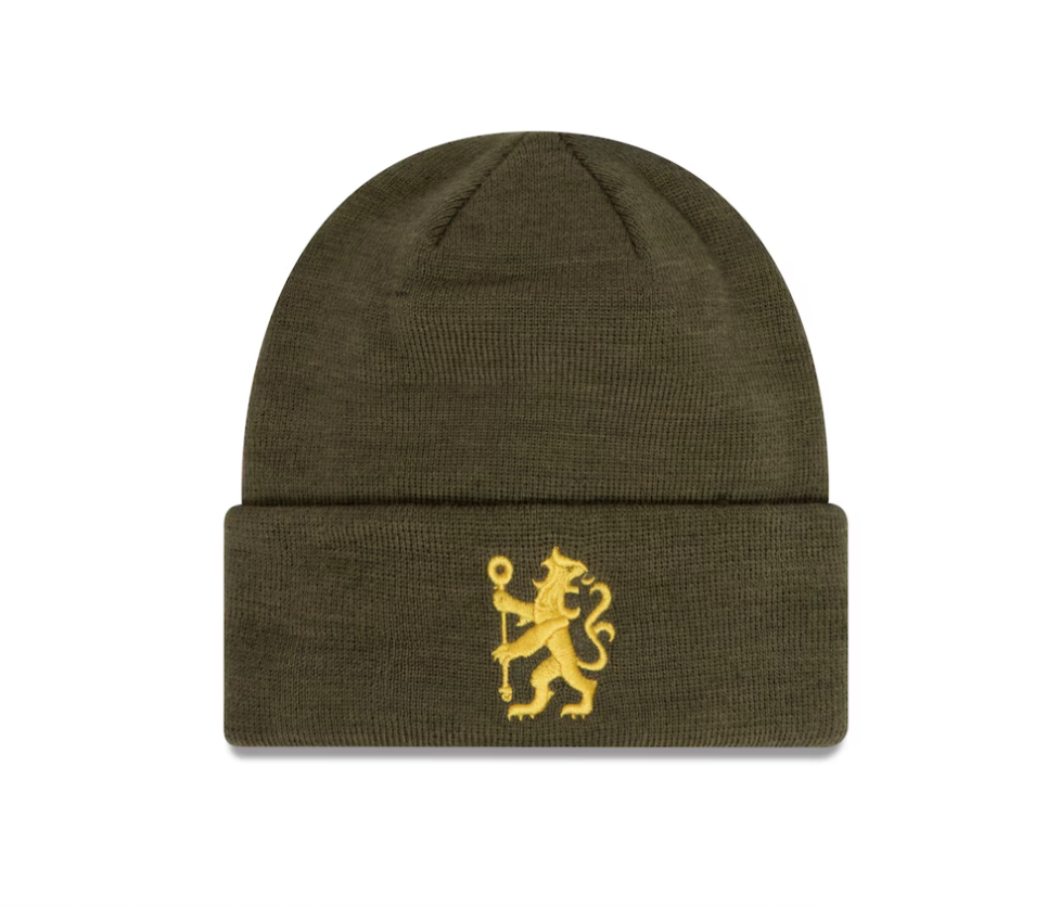 หมวกไหมพรมเชลซี New Era Pop Cuff Beanie สีกากีของแท้