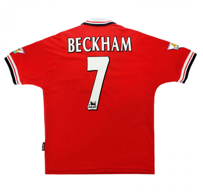 เสื้อแมนเชสเตอร์ ยูไนเต็ด 1998-00 ทีมเหย้าติดชื่อ BECKHAM 7 อาร์มพรีเมียร์ชิพของแท้