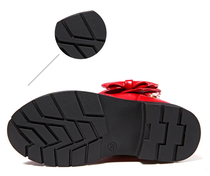 รองเท้าบู๊ทยาว สีดำ ประดับโบว์และเพชรดูเรียบหรู Size 32-37
