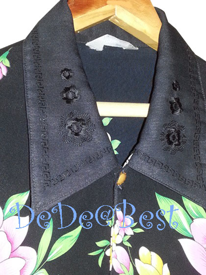 ขายแล้วค่ะ T56:Vintage top เสื้อวินเทจสีดำลายดอกไม้สวย ปกเสื้อปักลายดอกไม้❤