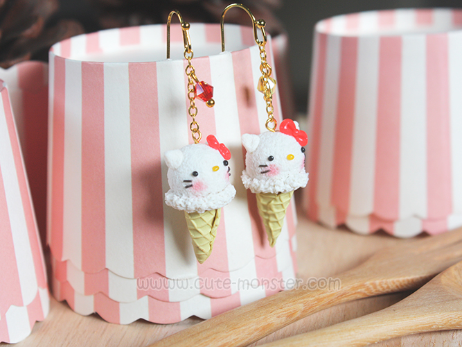 ต่างหูดินปั้น เฮลโลคิตตี้ไอศครีม Hello Kitty Ice-cream