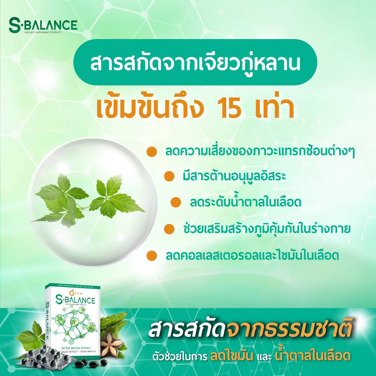 S-Balance Advanced สารสกัดเปปไทด์จากมะระขี้นก ช่วยควบคุมระดับน้ำตาลในเลือด