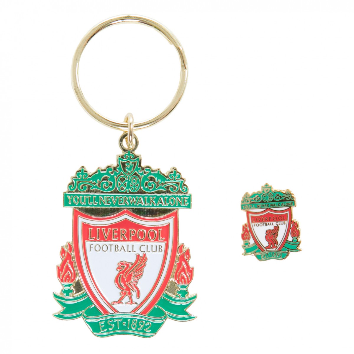 พวงกุญแจเข็มกลัดที่ระลึกลิเวอร์พูล Colour Crest Badge & Keyring Set ของแท้