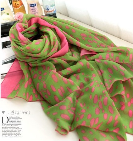 ผ้าพันคอลาย Polka Dot สีชมพู/เขียว