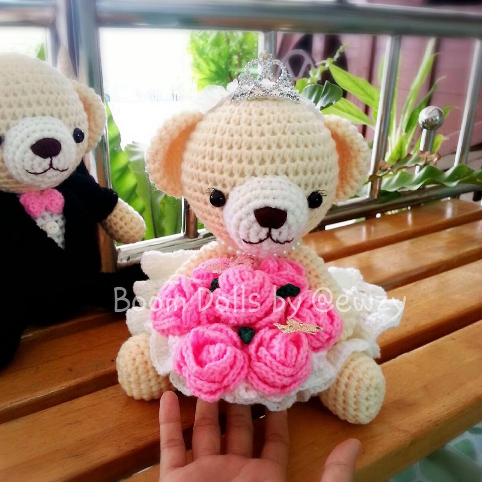ตุ๊กตาถักคู่หมีแต่งงาน ขนาด 9-10 นิ้ว