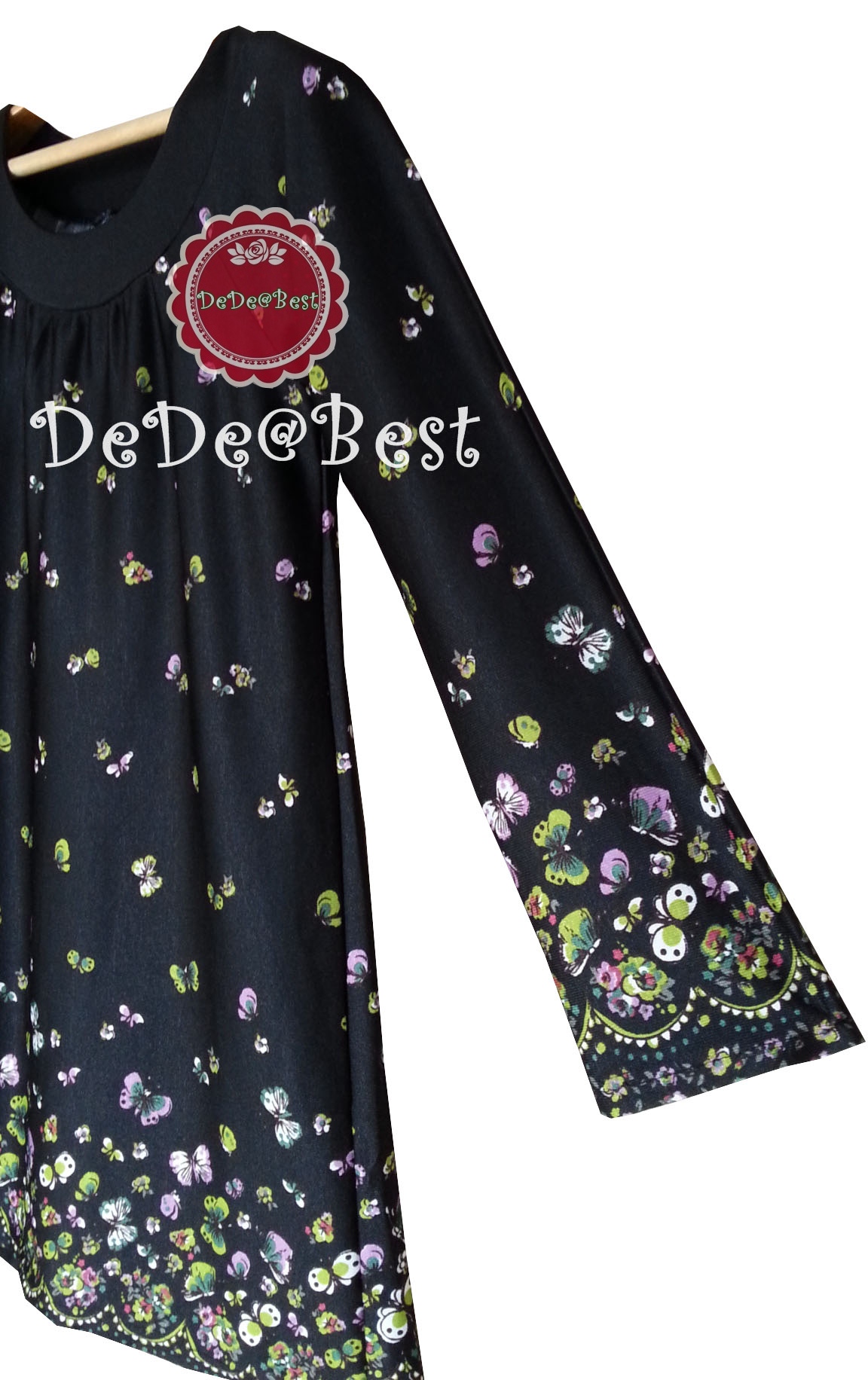 ขายแล้วค่ะT98:2nd hand top เสื้อแขนยาวสีดำลายดอกไม้และผีเสื้อ❤