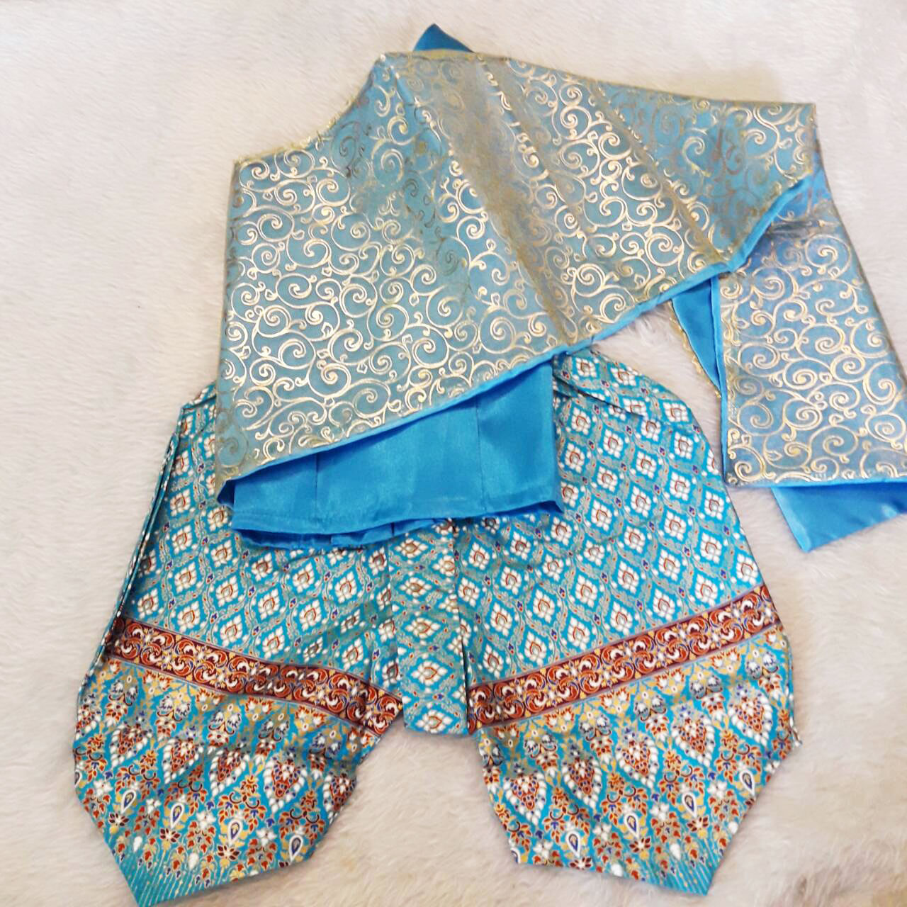 ชุดไทย สไบเด็กหญิง ผ้ามัน กางเกงโจงกระเบน Size 2- Size L