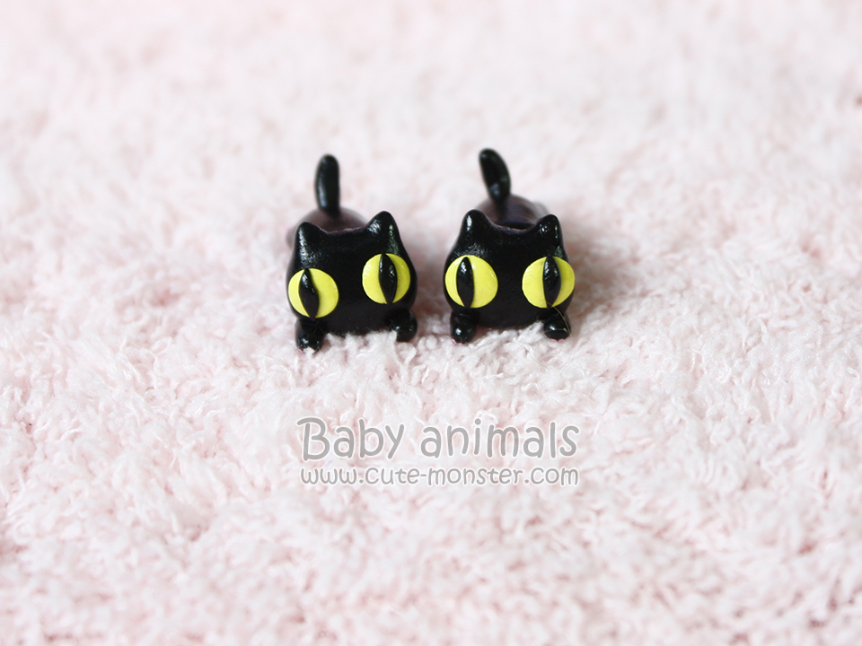ต่างหูดินปั้นแมวดำ Baby black cat