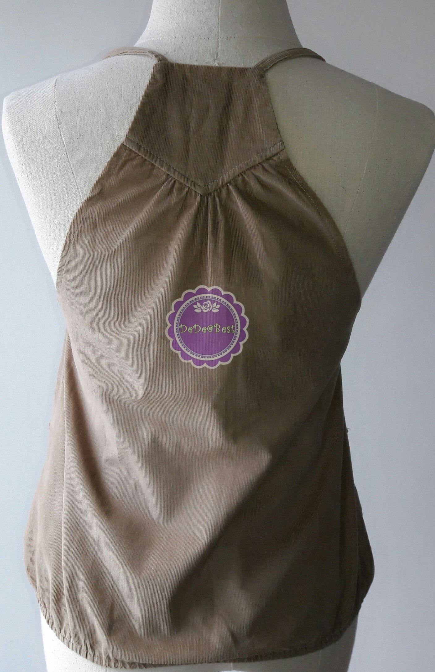 T83:2nd hand top เสื้อเอี้ยมผ้าลูกฟูกสีน้ำตาลอ่อน