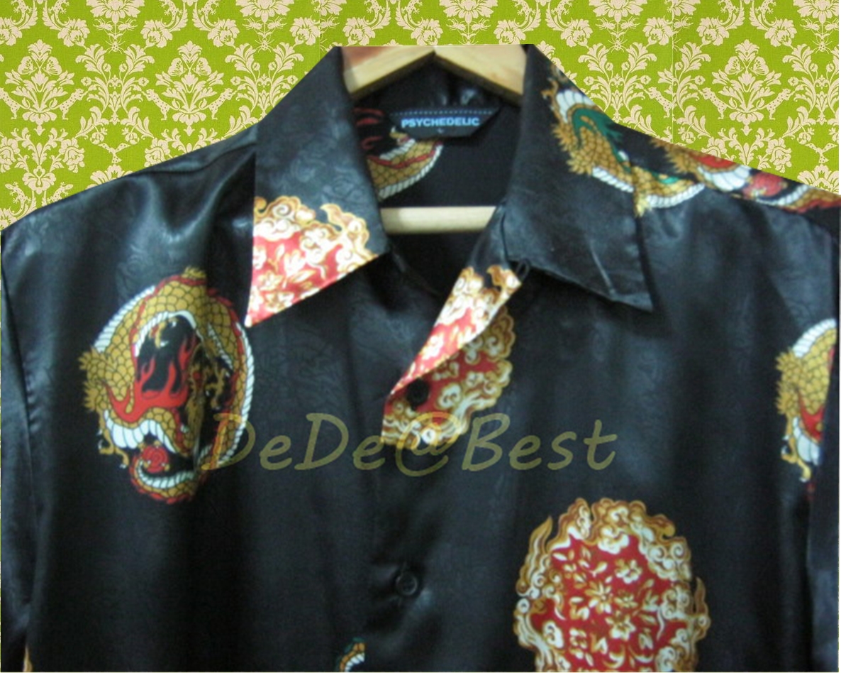 ขายแล้วค่ะ T41:Vintage top เสื้อวินเทจสีดำลายมังกร ปกเชิ้ต❤