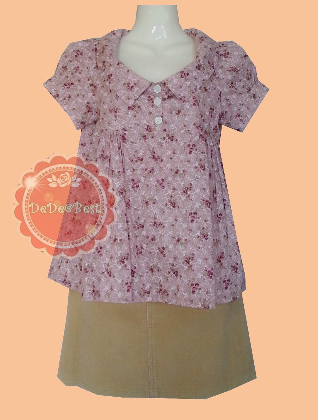 ขายแล้วค่ะ T109:2nd hand top เสื้อลายดอกไม้แขนตุ๊กตา(ราคานี้ขายเฉพาะเสื้อนะคะ ไม่รวมกระโปรง)❤