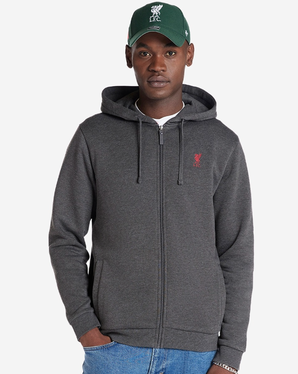 เสื้อฮู้ดลิเวอร์พูล Zip Through Hoodie สีเทาเข้มของแท้