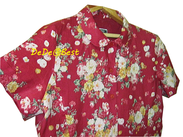 ขายแล้วค่ะ D38:Vintage dress เดรสวินเทจคอบัว สีแดงลายช่อดอกไม้❤