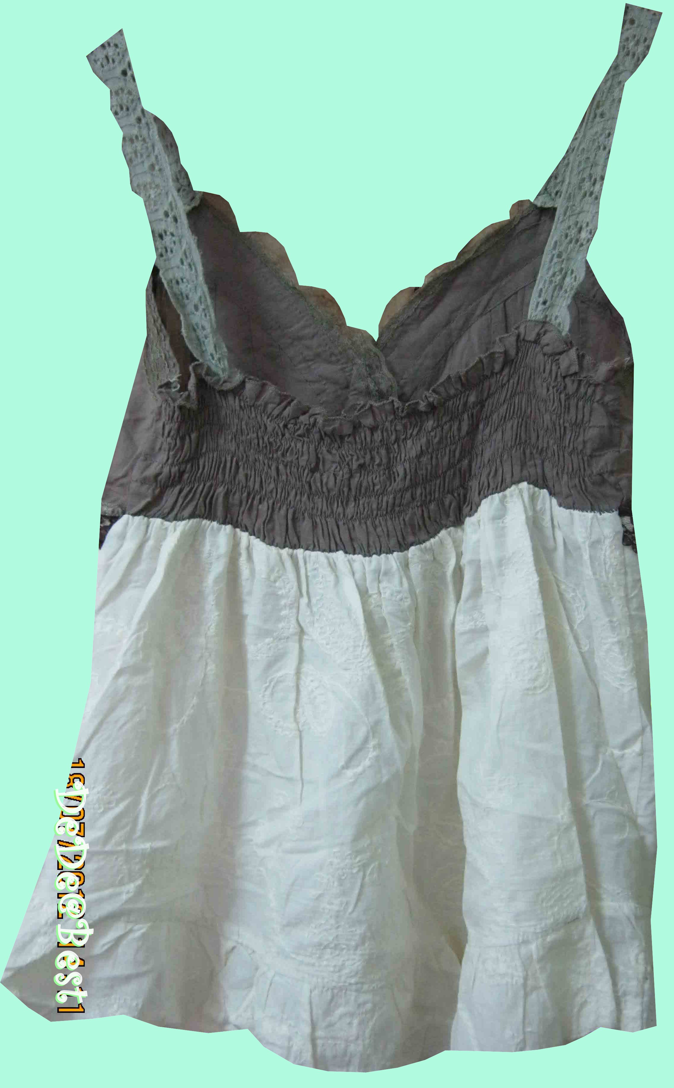 แถมให้คุณTipค่ะT14 :2nd hand top เสื้อสายเดี่ยวผ้าปักลายดอกไม้และลายลูกน้ำวินเทจ❤