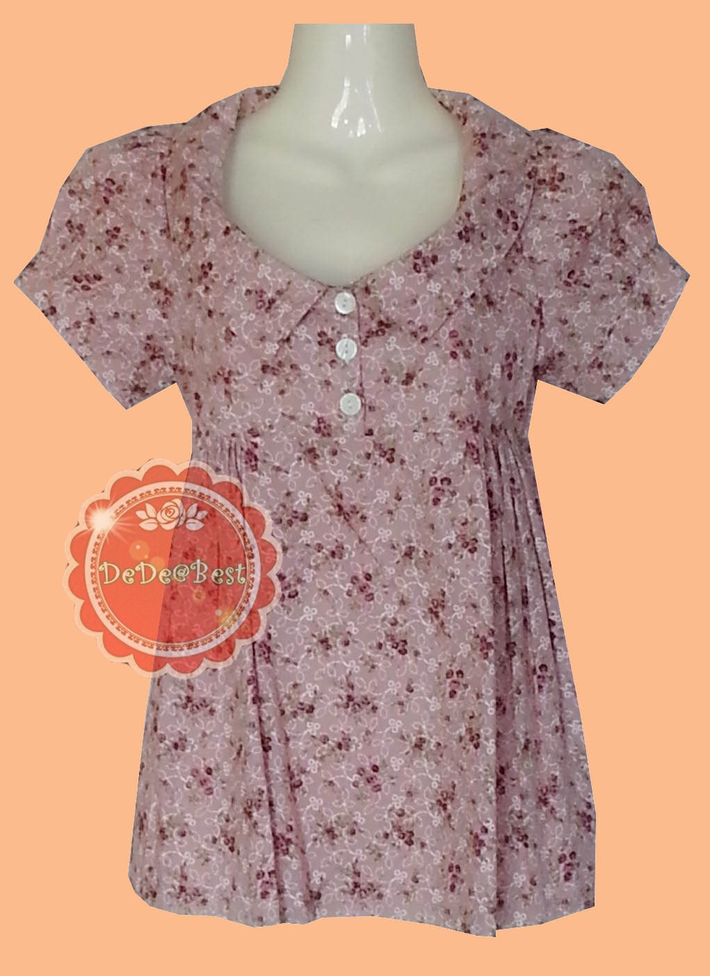 ขายแล้วค่ะ T109:2nd hand top เสื้อลายดอกไม้แขนตุ๊กตา(ราคานี้ขายเฉพาะเสื้อนะคะ ไม่รวมกระโปรง)❤
