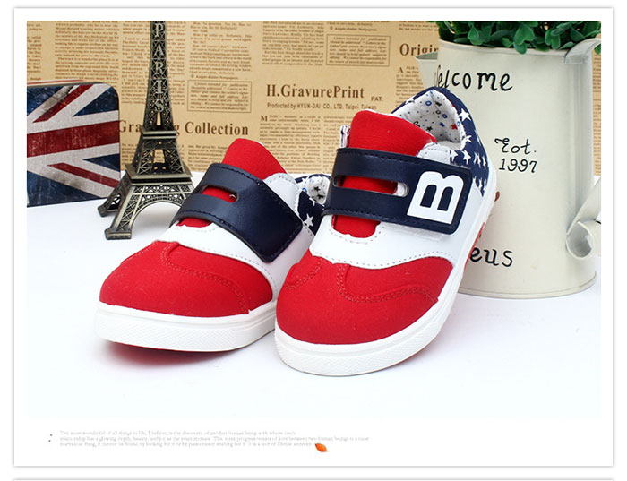 รองเท้ากีฬาผ้าใบคัชชูเด็ก รองเท้าผ้าใบเด็กผู้ชาย ลายดาวธงอเมริกา สีแดงขาวกรม Size 21-32