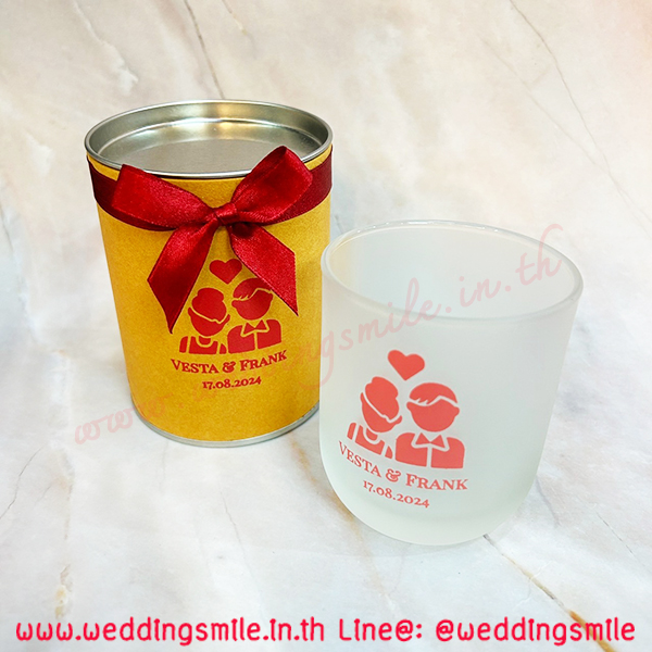 ของชำร่วยงานแต่ง แก้วน้ำใบใหญ่ ใส่กระบอกสีน้ำตาล A13 (MU) สั่งซื้อขั้นต่ำ 100 ชิ้น แก้วใส 40.- / แก้วฟรอส 45.-