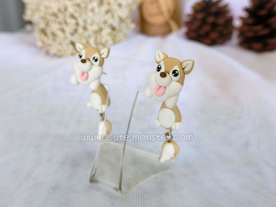 ต่างหู น้องหมา ไซบีเรียน ฮัสกี้ Siberian Husky Earrings (Brown)