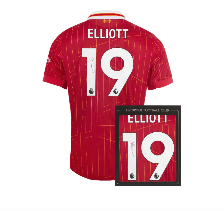 เสื้อลายเซ็นต์นักเตะลิเวอร์พูล 2024 2025 ทีมเหย้า Signed 24/25 Elliott มีใบเซอร์ติฟิเคทรับรองของแท้