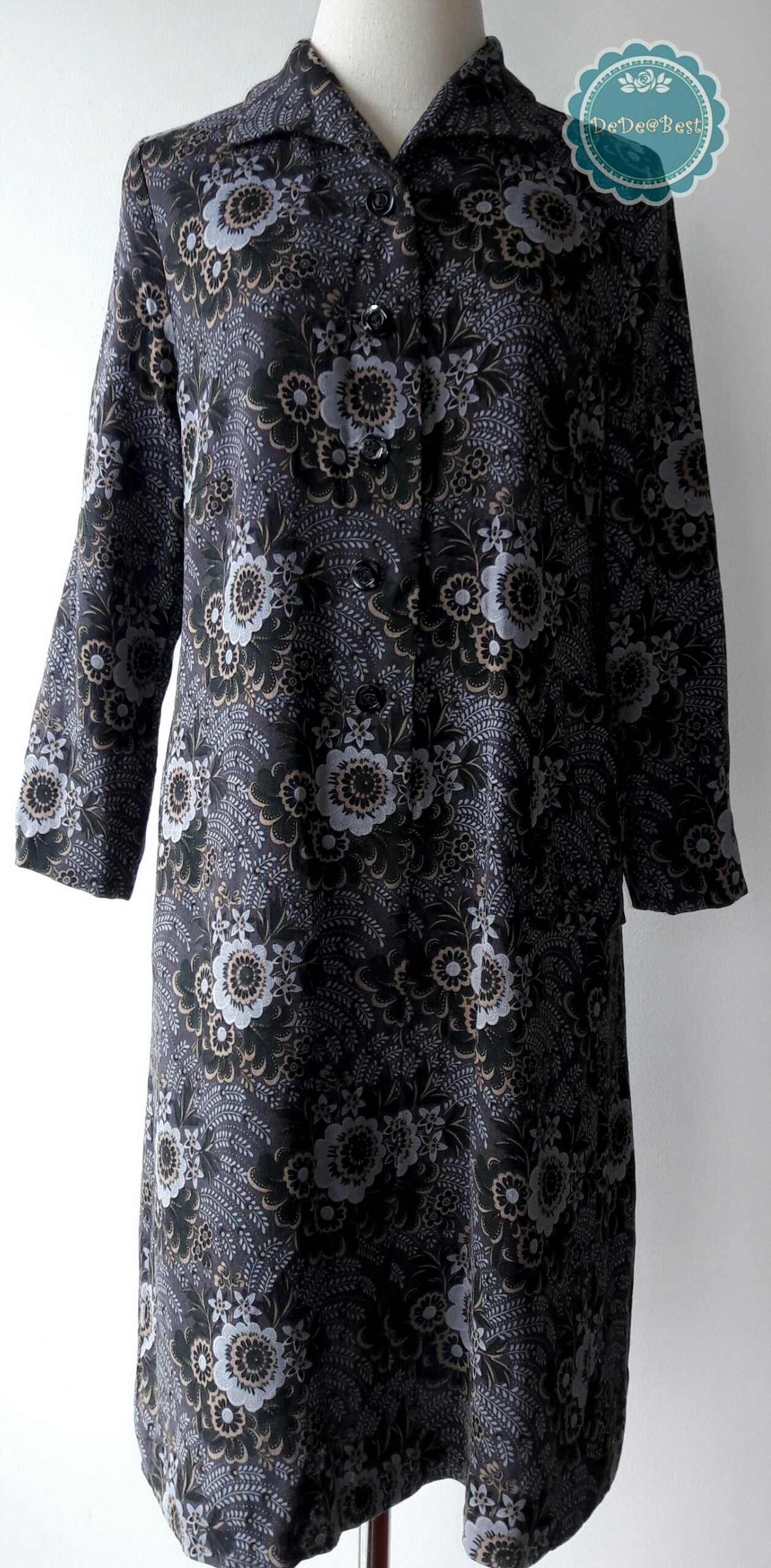 D40:Vintage dress เดรสวินเทจสีเทาลายดอกไม้