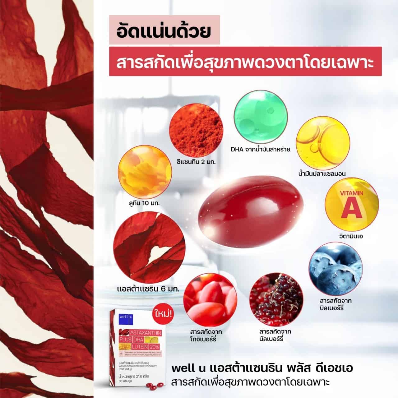 Well U Astaxanthin plus DHA อาหารเสริมบำรุงดวงตา