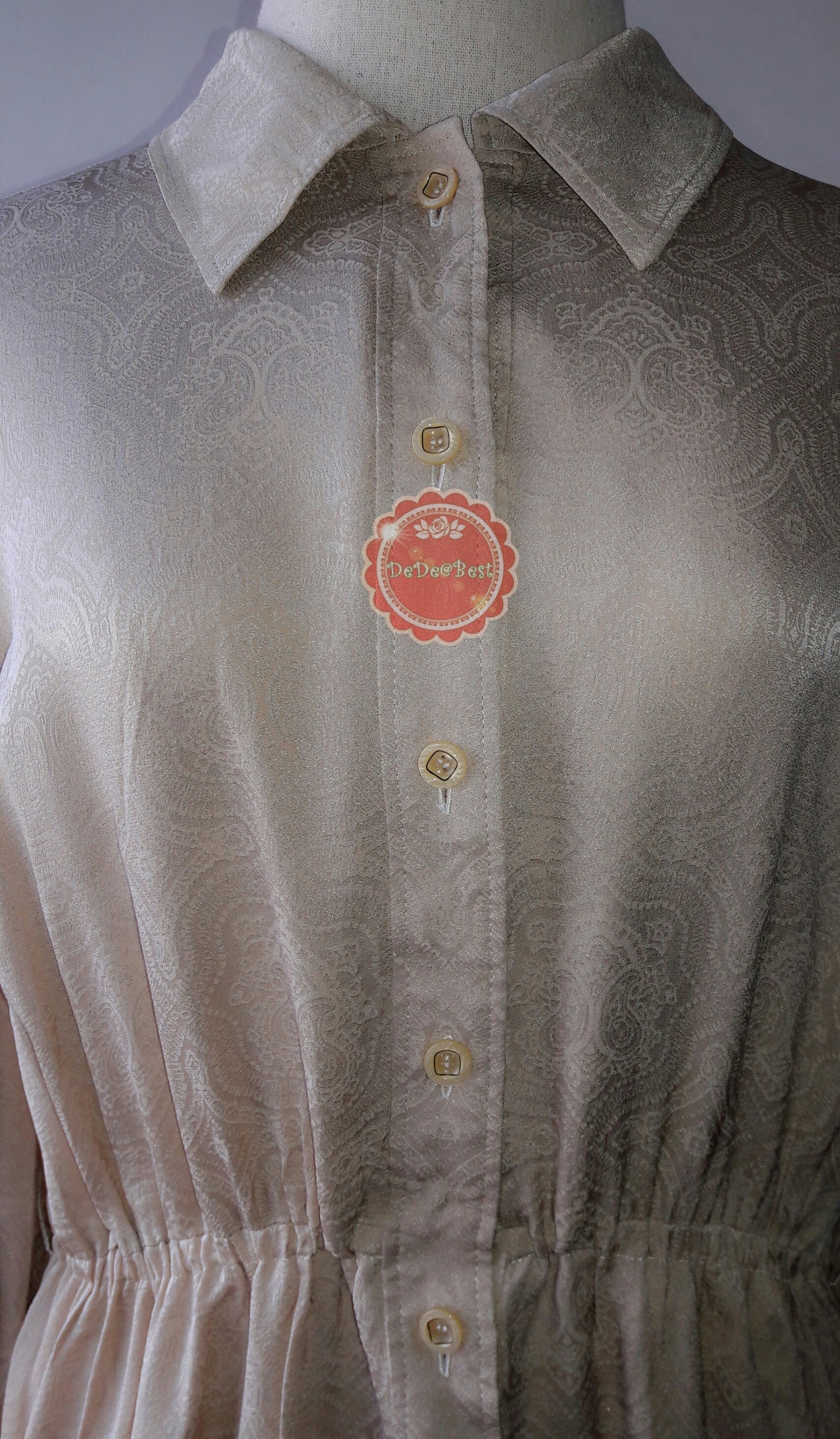 D23:Vintage dress เดรสวินเทจสีน้ำตาลทอง ทอลายวินเทจโบราณ