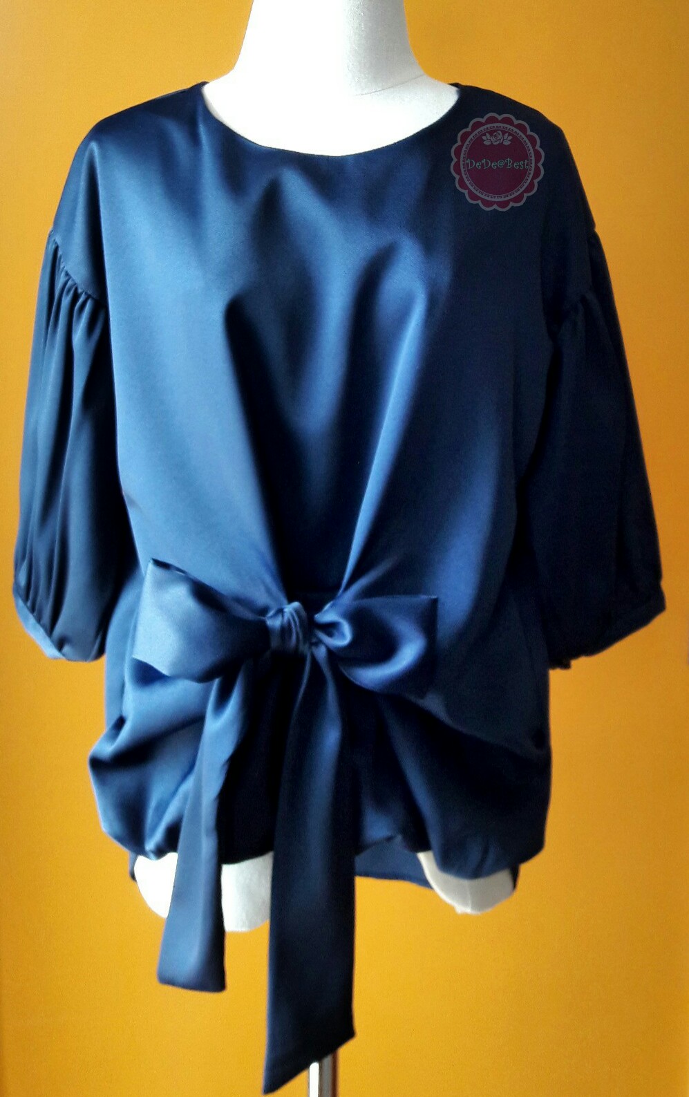 T129:First hand เสื้อสีน้ำเงิน แขนพอง ผูกโบว์ สินค้าใหม่ค่ะ