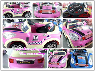 รถแบตเตอรี่เด็กนั่ง รุ่น BH3056 New Mini ลายธงล้อชุบ มี 4 สี เขียว แดง ฟ้า ชมพู