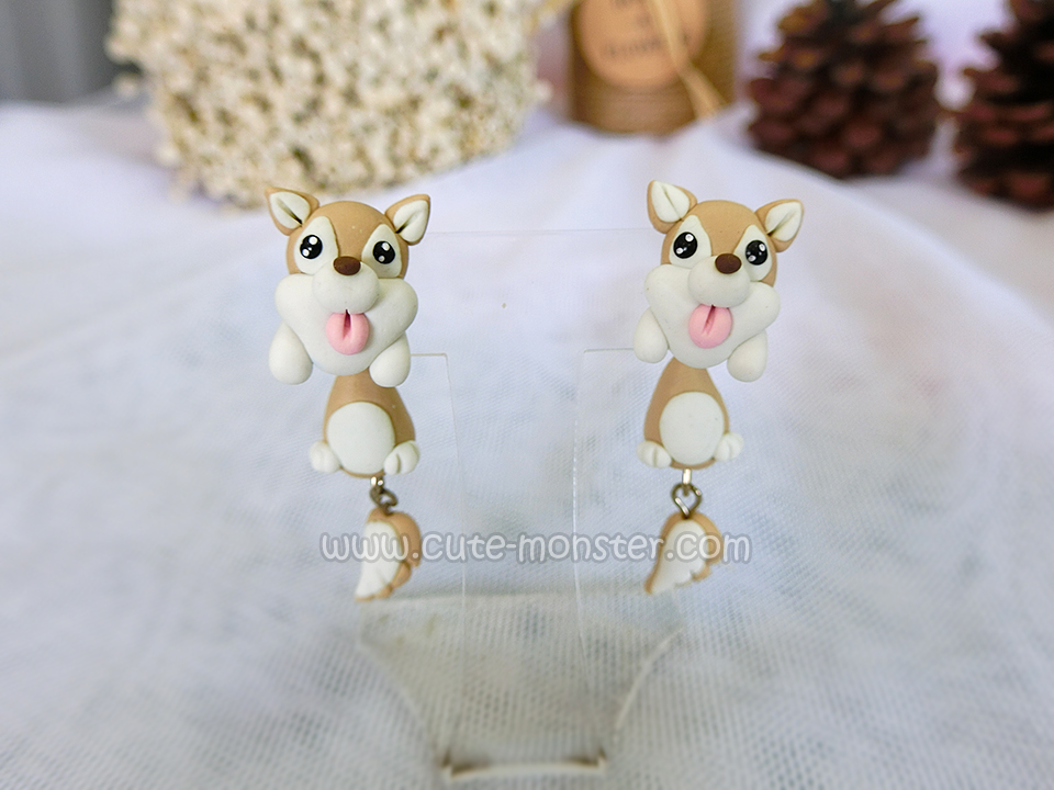 ต่างหู น้องหมา ไซบีเรียน ฮัสกี้ Siberian Husky Earrings (Brown)