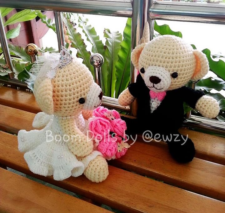 ตุ๊กตาถักคู่หมีแต่งงาน ขนาด 9-10 นิ้ว