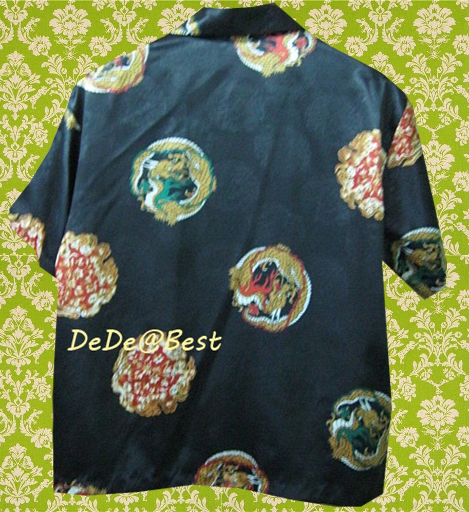 ขายแล้วค่ะ T41:Vintage top เสื้อวินเทจสีดำลายมังกร ปกเชิ้ต❤