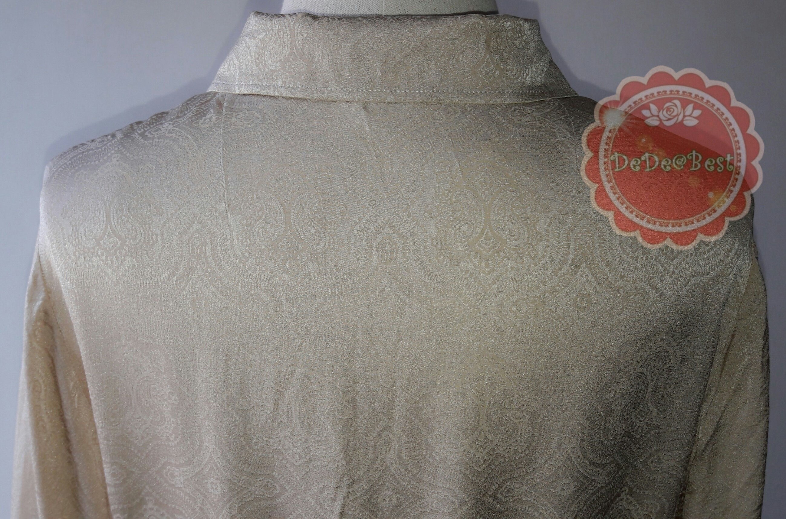 D23:Vintage dress เดรสวินเทจสีน้ำตาลทอง ทอลายวินเทจโบราณ